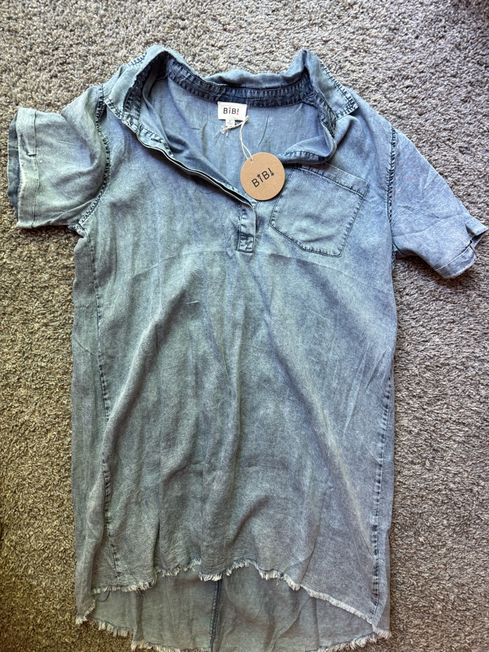 BiBi Faded Blue Denim Shirt Dress with Patch Pocket